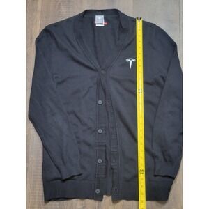 Tesla Cardigan Sweater Mens MD Black Logo Button Front‎ Knit Cotton Blend